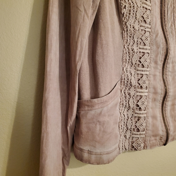 XCVI Dusty Pink Stretchy Crochet Lace Mockneck Full Zip Jacket Women's Size M - Picture 3 of 9